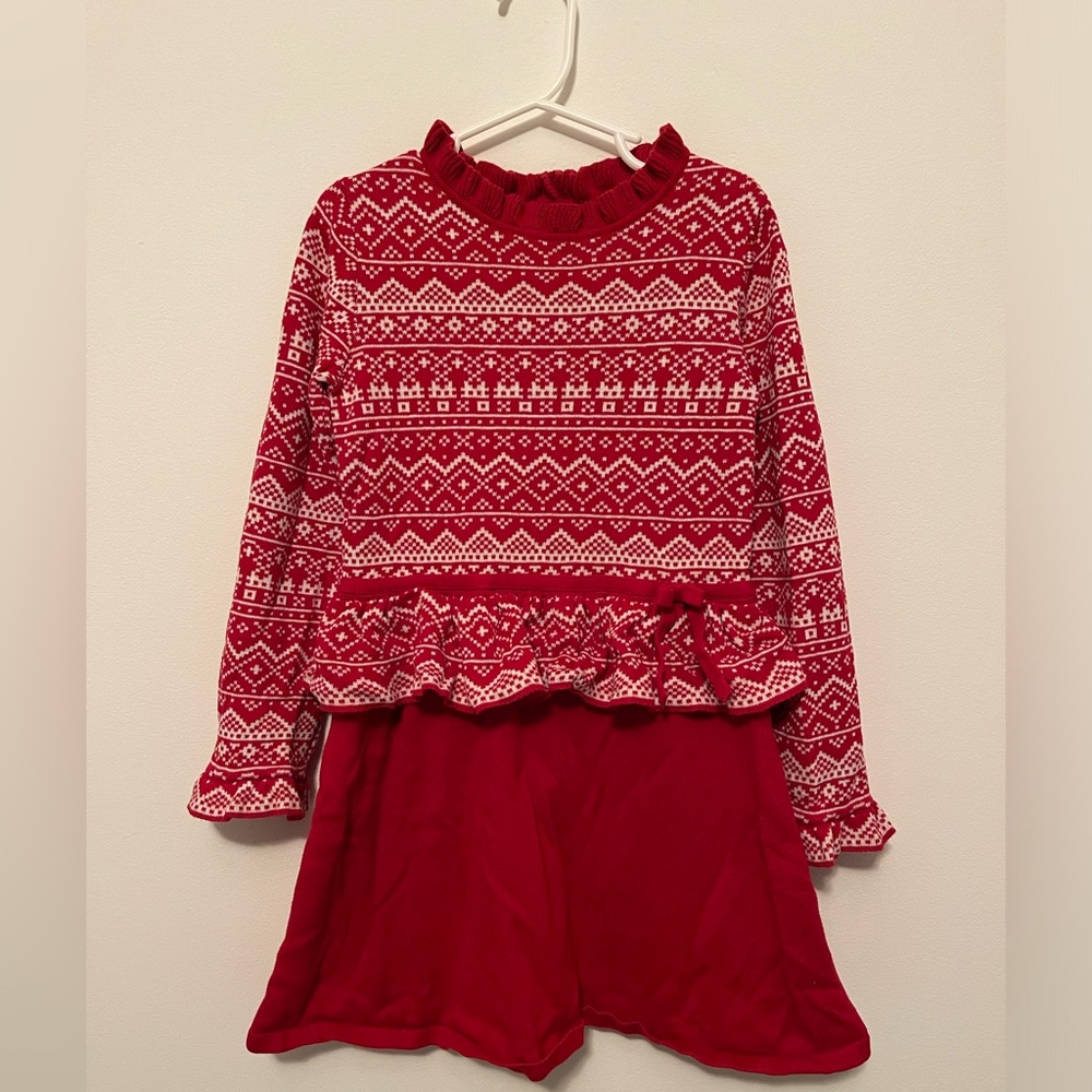 Girls size 6 Red and White Hope & Henry holiday print dress